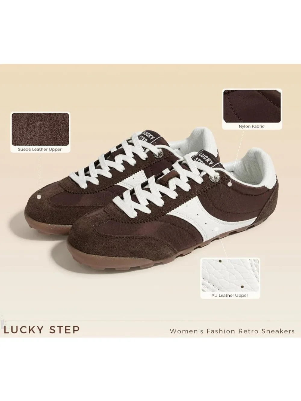 Women's Brown Retro Fashion Lightweight Non Slip Thin Sole Comfortable Sneakers